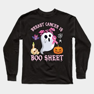 Skull Ghost Girl Halloween Day Breast Cancer Is Boo Sheet Long Sleeve T-Shirt